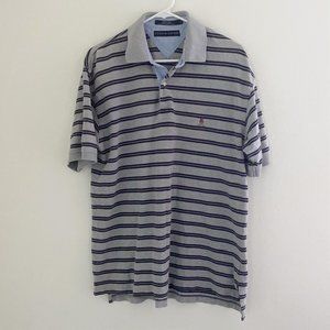 Tommy Hilfiger Gray Navy Striped Polo Shirt Men's Large